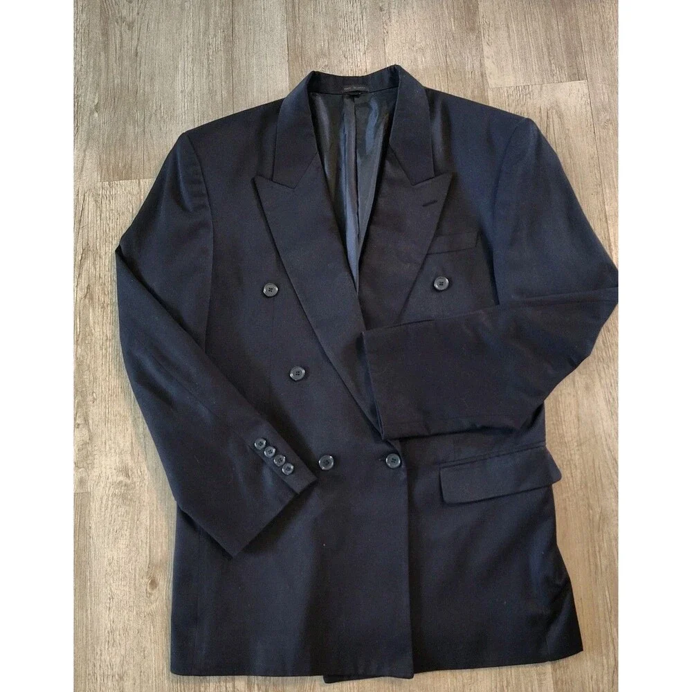 Giorgio Ferraro Mens 40R Black Double Breasted Suit Jacket Peak Lapel Formal